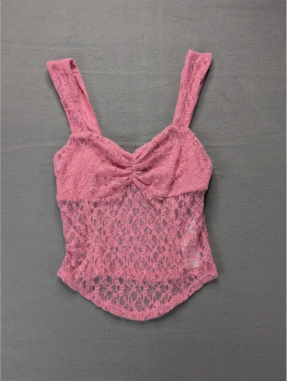 Kimchi Blue Tank Top Womens M Pink Lace Sheer Floral Ruched Lined fairy coquette